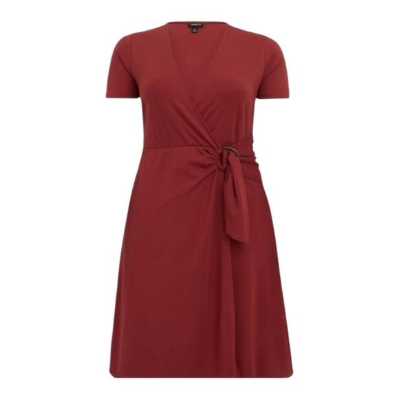 Torrid size 0 large 12 Red A-Line faux Wrap Midi Dress knee length wine - Picture 1 of 13